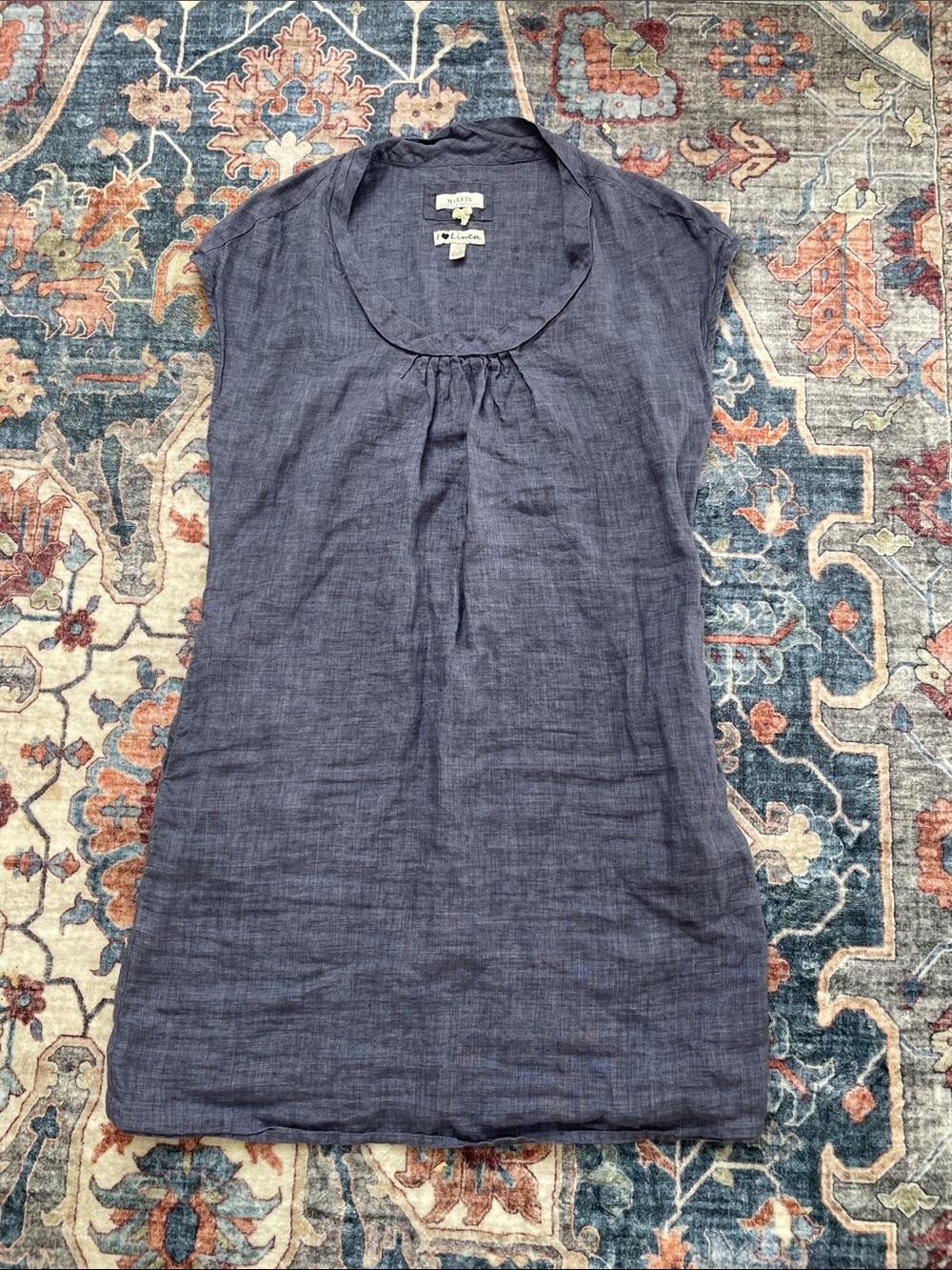 MALVIN 100% Linen Steel Blue Linen Scoop-Neck Dress
